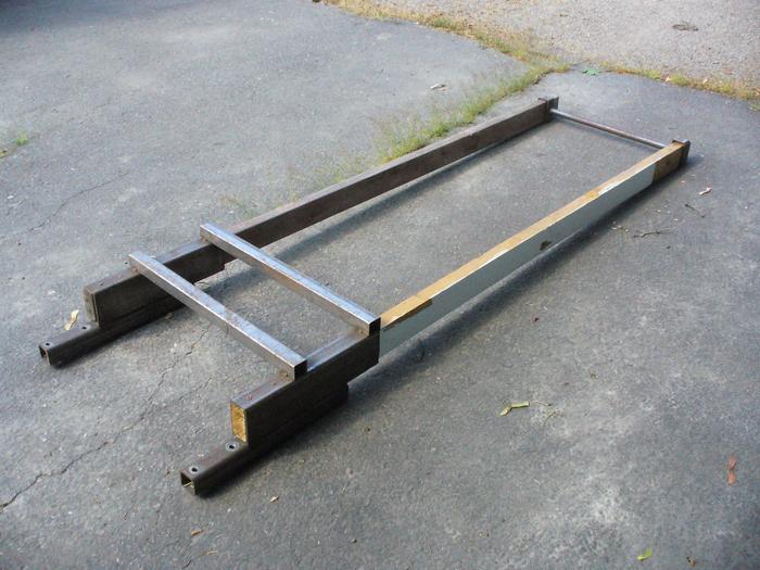 Old chassis for push-mower style crimper. Reused the crimper wheel from this on the bike version.