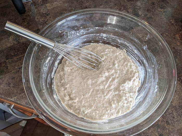 Mixing the bread dough