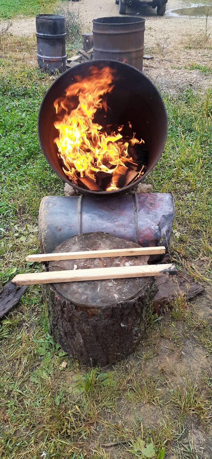 The fire burning happily away