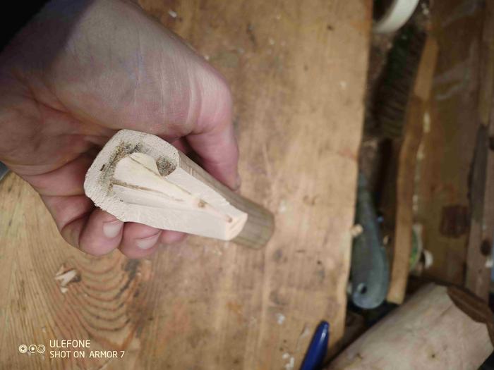 Broke the handle by hammering the it down too quickly, but now you can perfectly see the tapered hole.