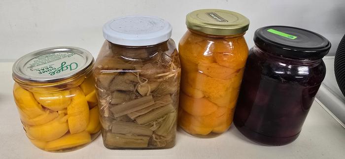 Preserved peaches, rhubarb, apricot & black boy peaches