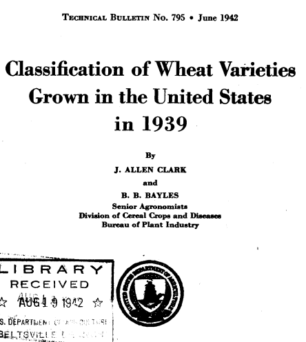 Heritage wheat varieties 1939