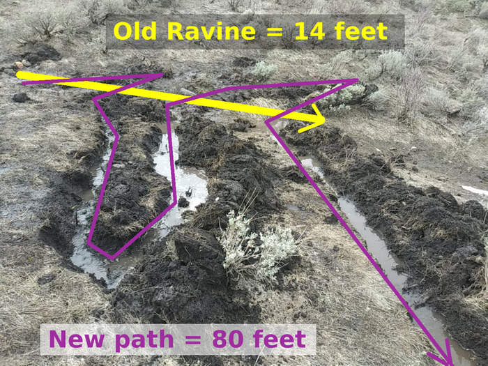 Slowing the flow by turning a steep slope into a meandering flow