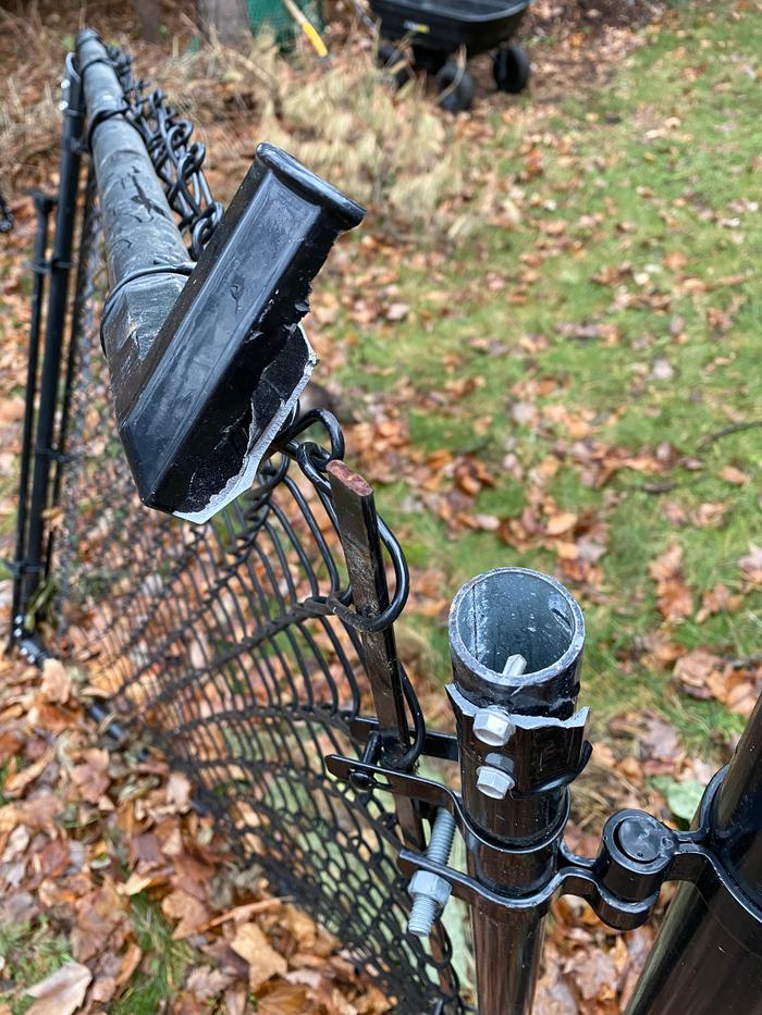 A destroyed aluminum corner. 