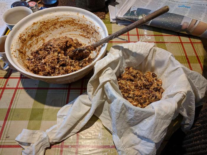 Putting the mix into the cloth