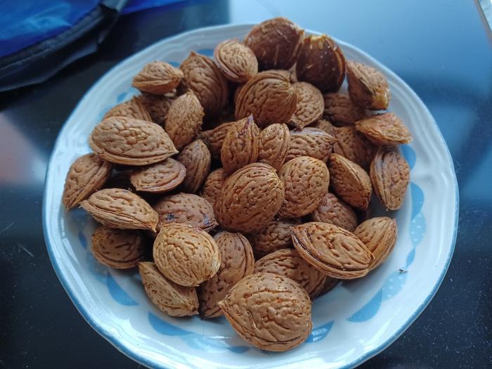 Bowl of Hall's Hardy almonds, a peach almond hybrid