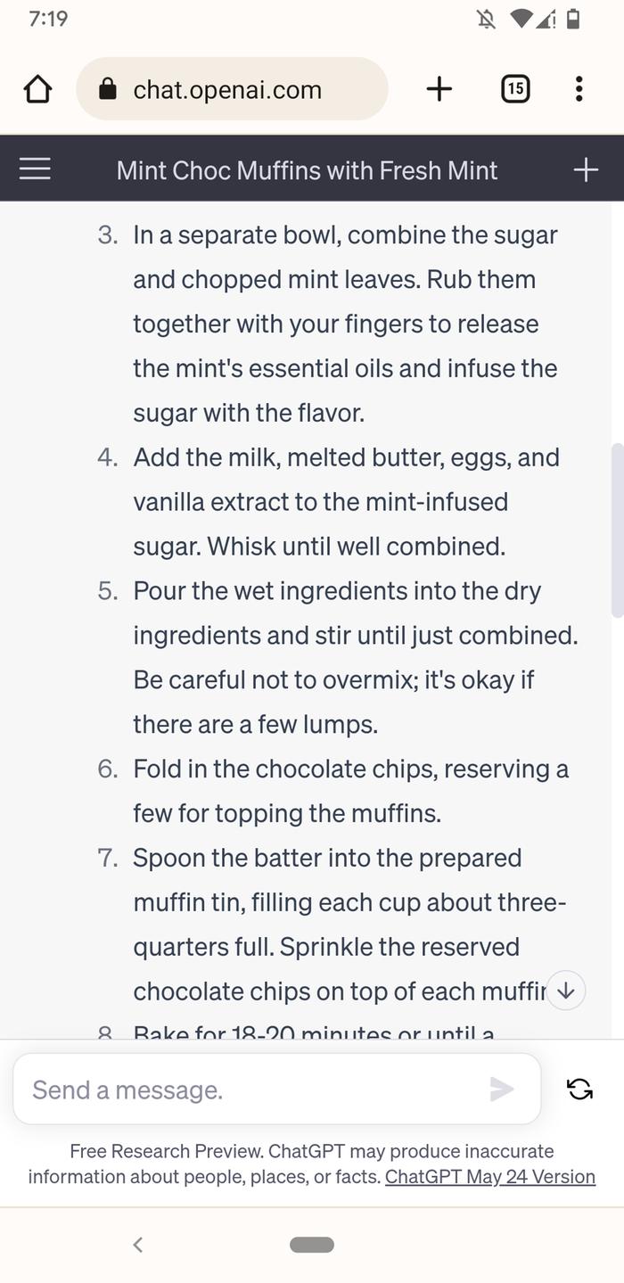 Mint chocolate muffins recipe from ChatGPT, part 2