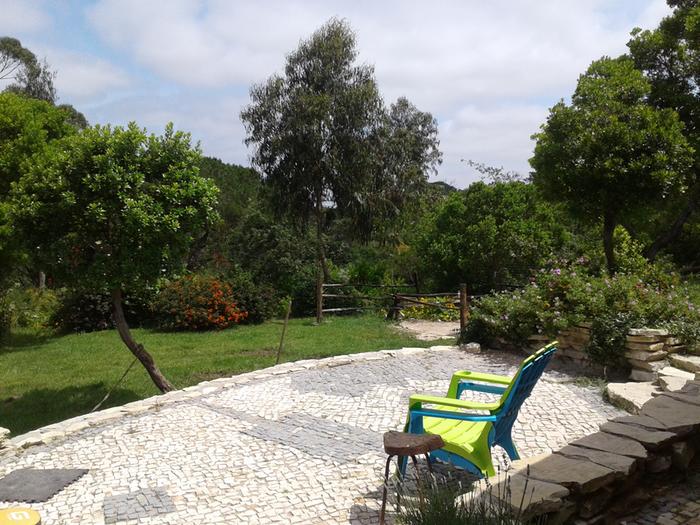 A terrace in a permaculure back yard