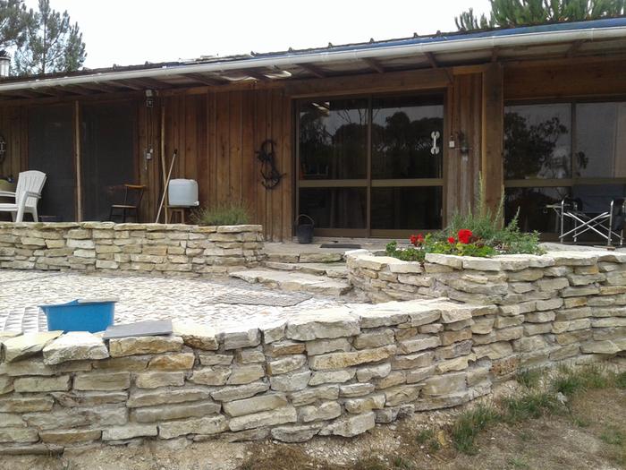 retaining wall, terrace and cottage