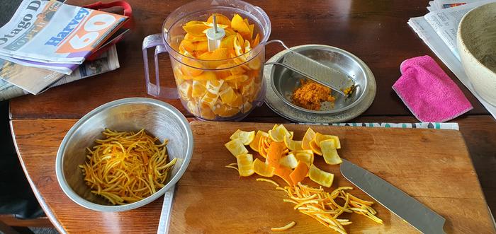 Slicing the seville orange peel