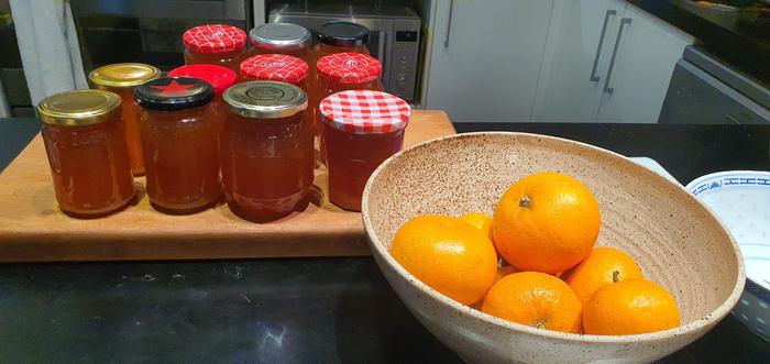 Jars of finished marmalade