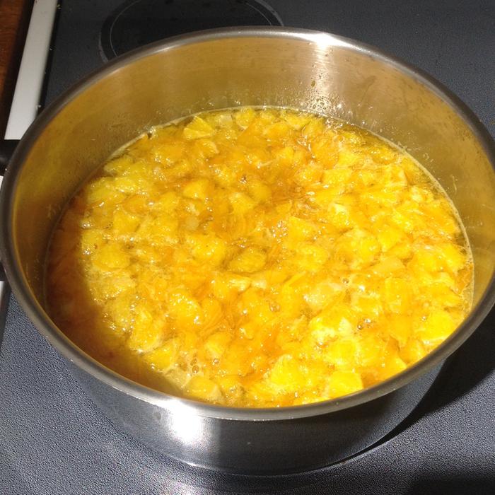 Chopped cooked oranges for marmalade 