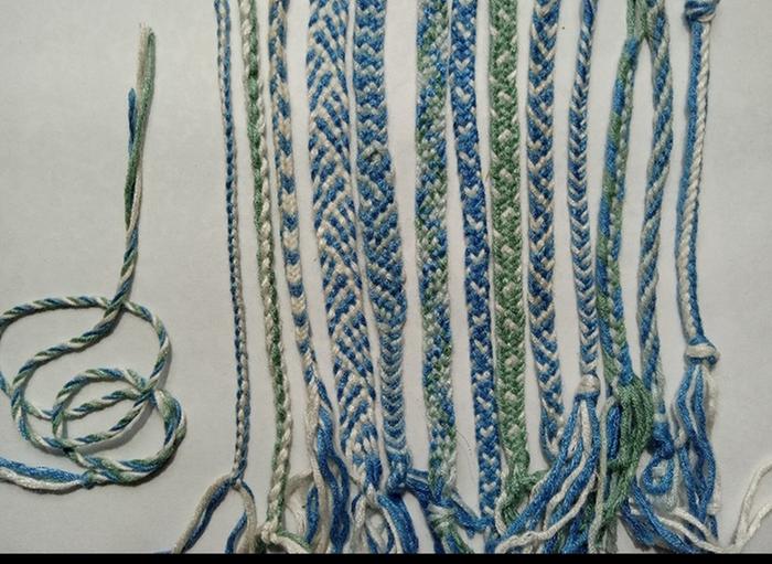 Hand made cords and braids with 3 to 9 yarns