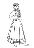 coloring page of historically accurate princess anna in her traditional bunad dress from 1840's Norway