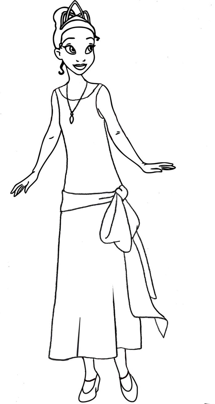 Historically more-accurate Tiana's 1926 blue evening gown coloring page
