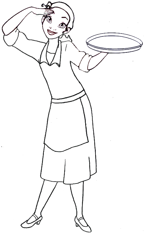 Historical Tiana's yellow Duke's waitress uniform coloring page