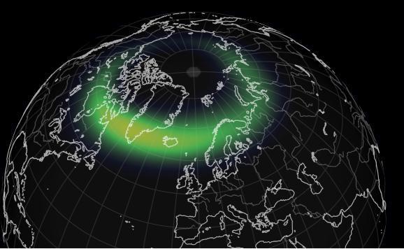 Extent of likely aurora visibility in Northern hemisphere