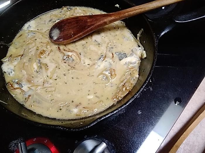 combining the cheese etc with the onions