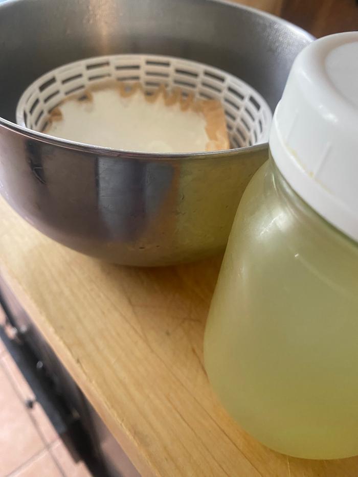 The quart drained about 1 pint of whey and the curds had a tender custard set