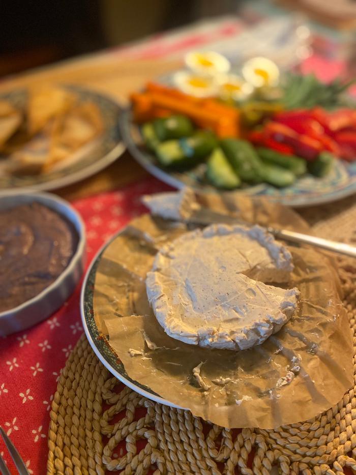 Part of lunch, the cheese was dense and creamy with a rich, smoky and mildly tangy flavor, delicious on red pepper strips and pita chips!