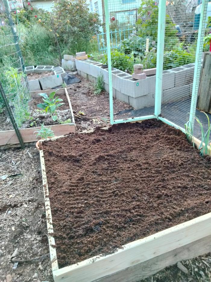 corner trellis on raised bed