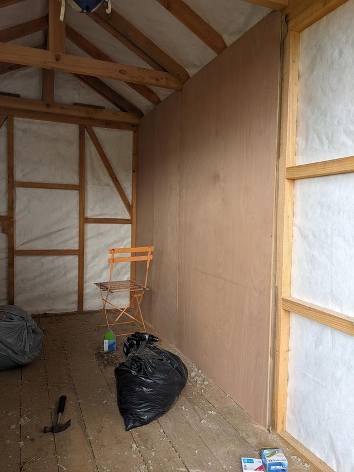 Interior cladding, in progress