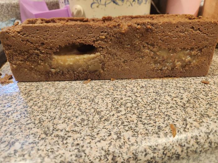 Side view of unmoulded soap loaf - looks like caramel in a chocolate cake!