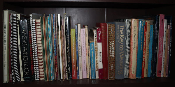 all my old weaving books unpacked and shelved