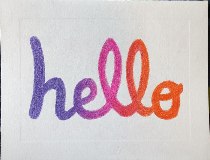 Purple, pink, and orange "hello" card