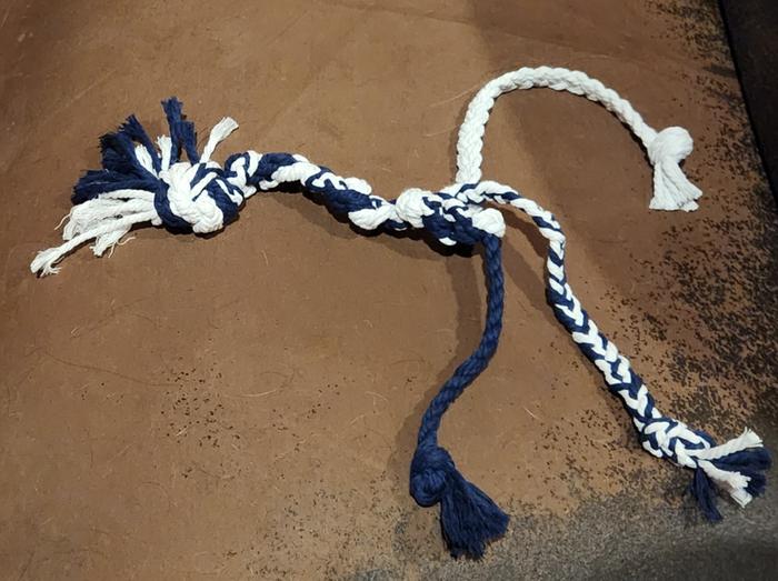 Funky braided & knotted cotton rope toy I made for her prezzie