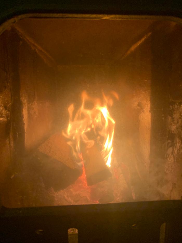 Fire in a batchbox rocket mass heater