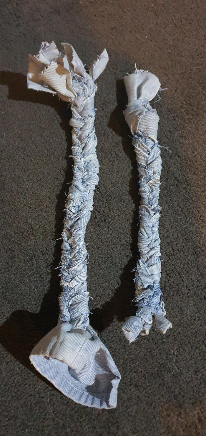 Denim strips chew tot