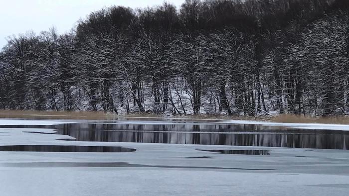 snowy winter lake scene