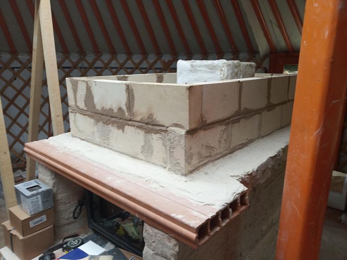 The gap is bridged above the owen (the metal box with the door is removable). Kaowool was added around the riser.