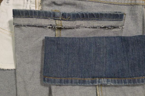 Shortening jeans with original hems 