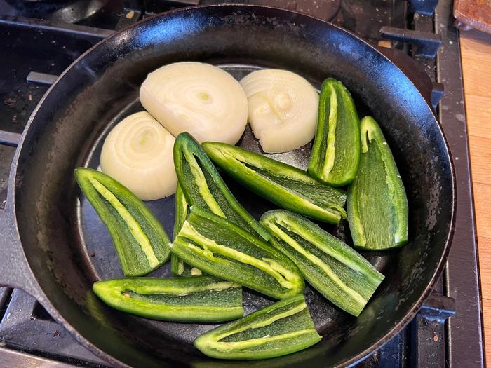 jalapenos and onions on cast iron