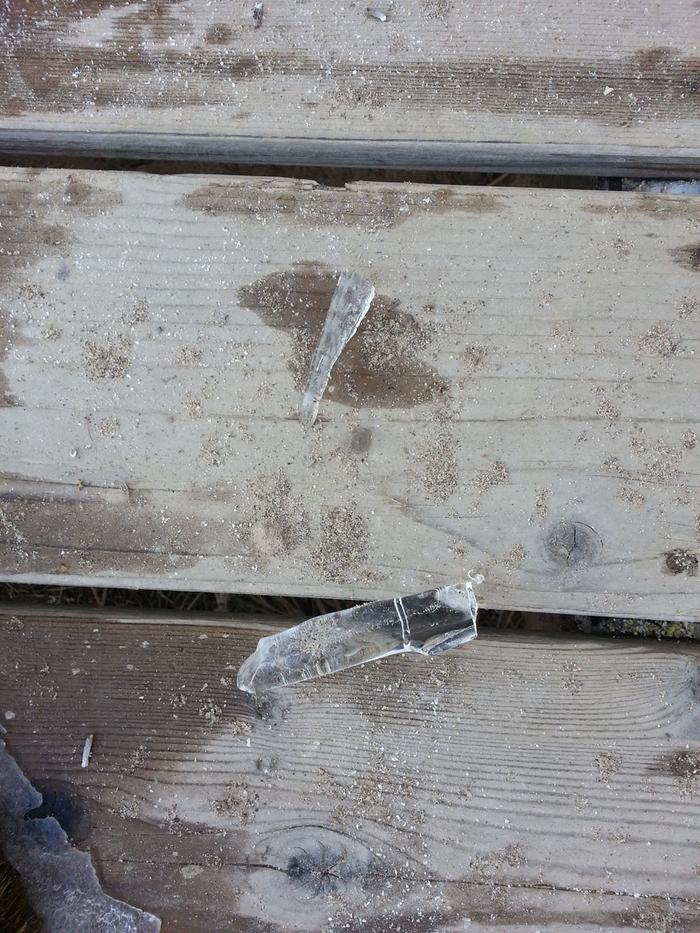 broken icicle from falling onto the porch