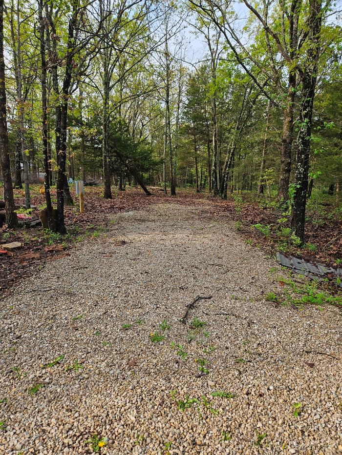 a gravel camper pad in the woods