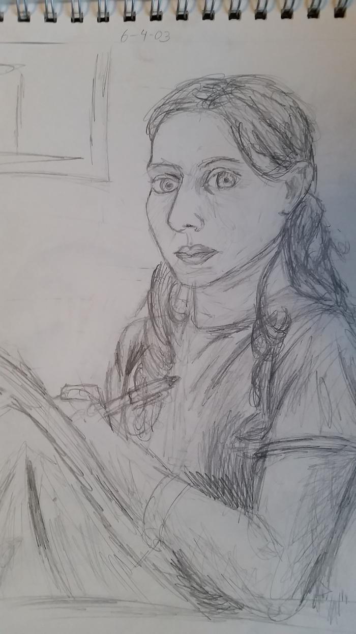 I'm pretty sure I was trying to draw faster and looser. It doesn't look much like me, but I learned through the process.