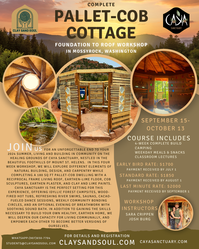 poster advertising a clay cottage workshop in Mossyrock Washington