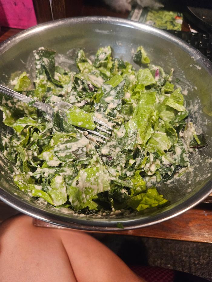 Foraged greens, Caesar dressing