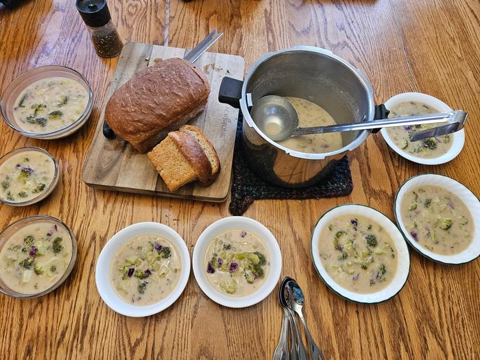 Grandmas famous cream of broccoli soup and homeade bread