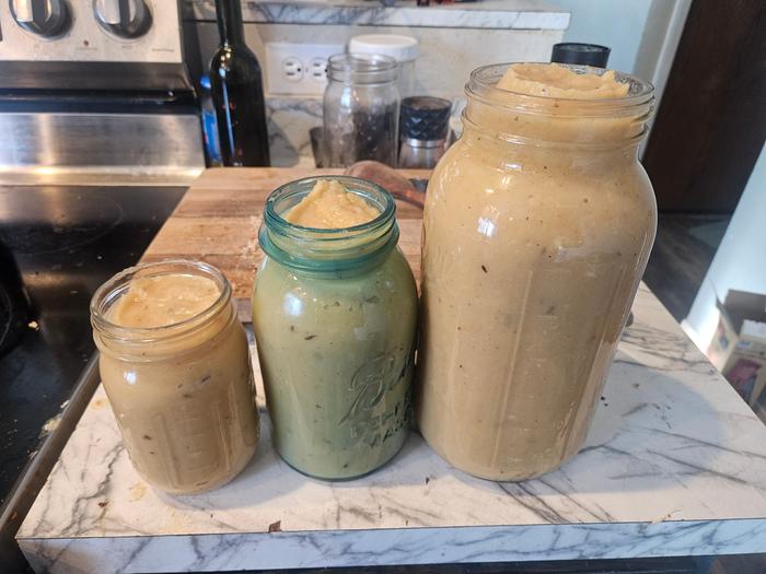 1 gallon of soup, including the bowl dished up in the other photo