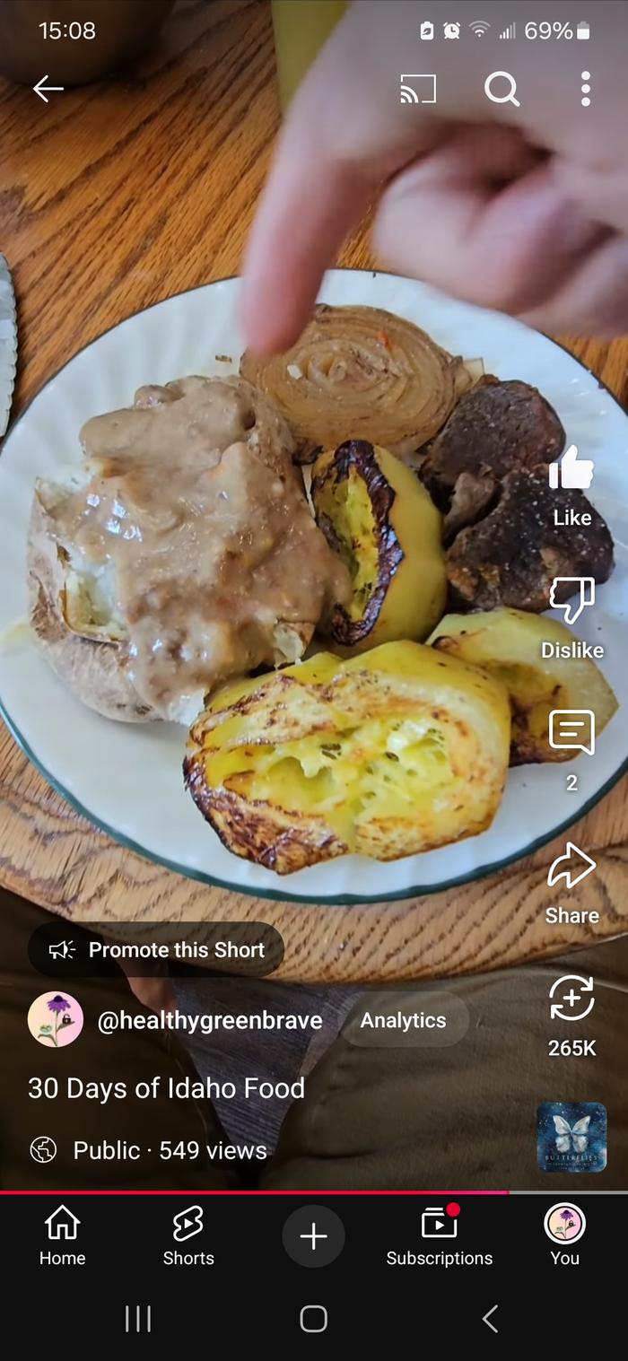 Elk steak, summer squash, and baked potatoes w/gravy