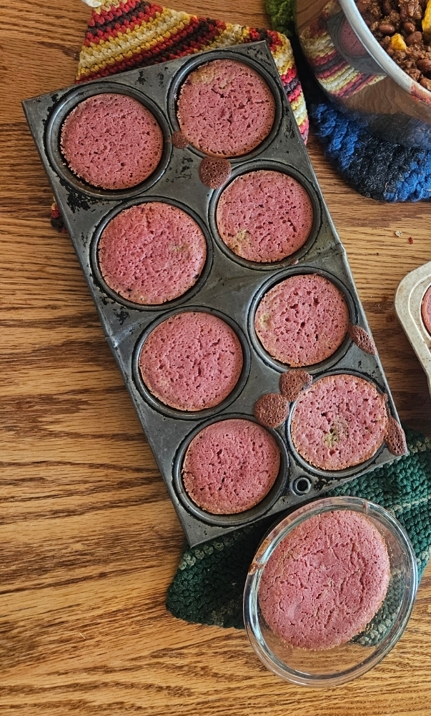Pink cornbread muffins
