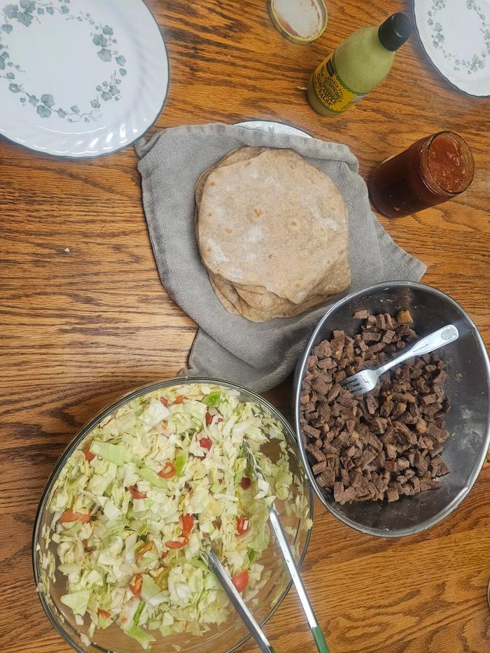 Elk carne asada and homeade tortillas and Pico 