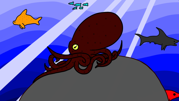 An octopus on a rock in the sea
