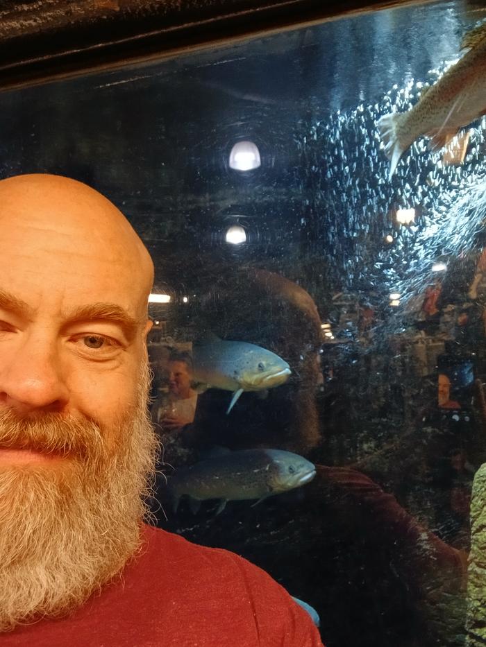 Me in front of the "free" trout aquarium