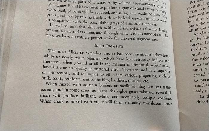 Inert pigment, The Artist's Handbook of Materand Techniques by Mayer. First edition, 1941
