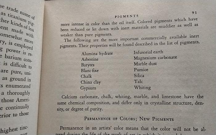 Inert pigment, The Artist's Handbook of Materand Techniques by Mayer. First edition, 1941